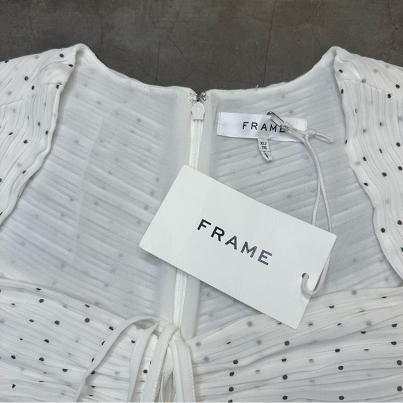 FRAME Gathered Keyhole Tie Neck Dress Sz XL - Picture 10 of 13